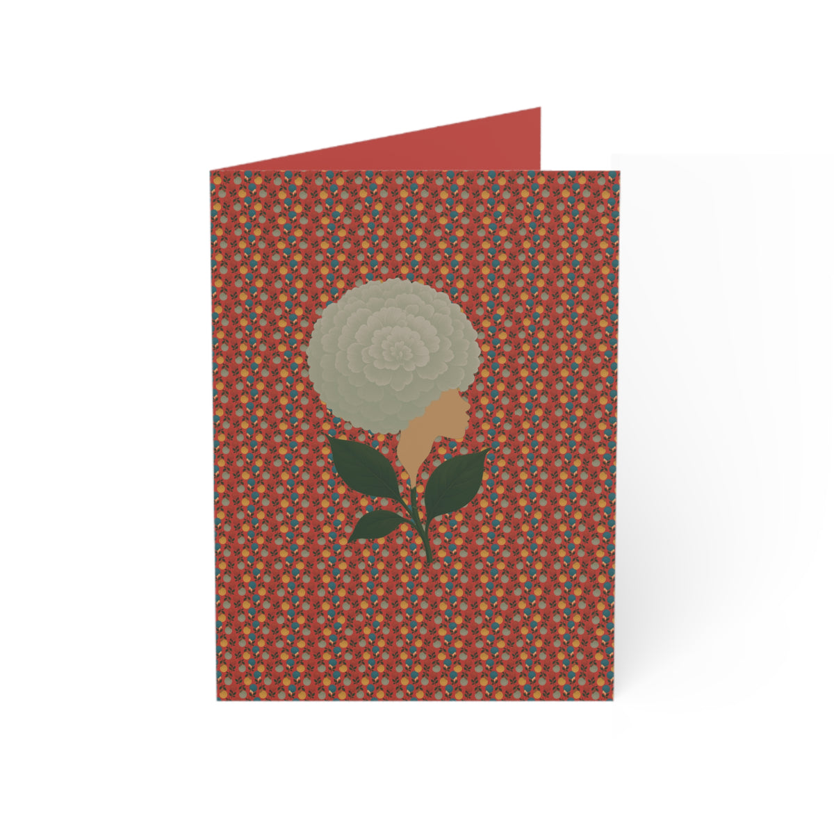 Afro Flowers Greeting Cards Red & Green (1, 10, 30, and 50pcs)