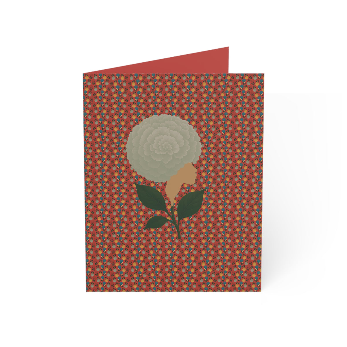 Afro Flowers Greeting Cards Red & Green (1, 10, 30, and 50pcs)
