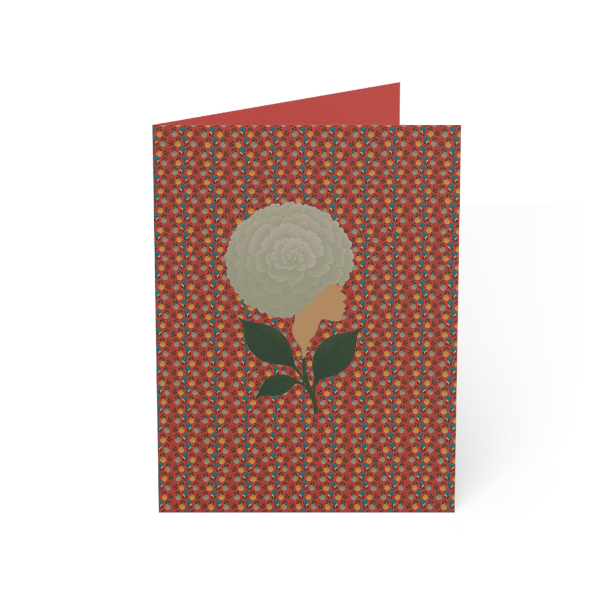 Afro Flowers Greeting Cards Red & Green (1, 10, 30, and 50pcs)