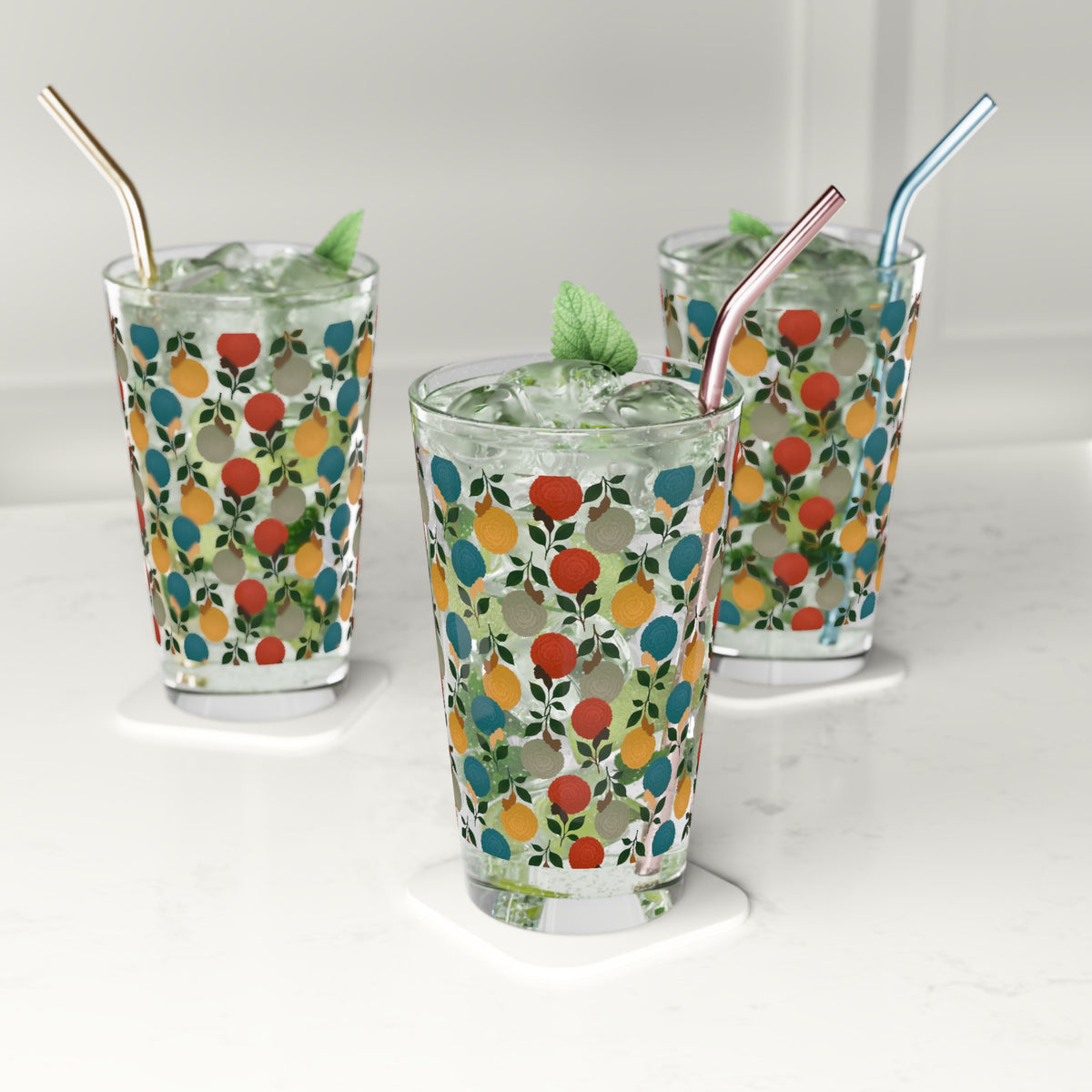 Afro Flowers Pint Glass, 16oz